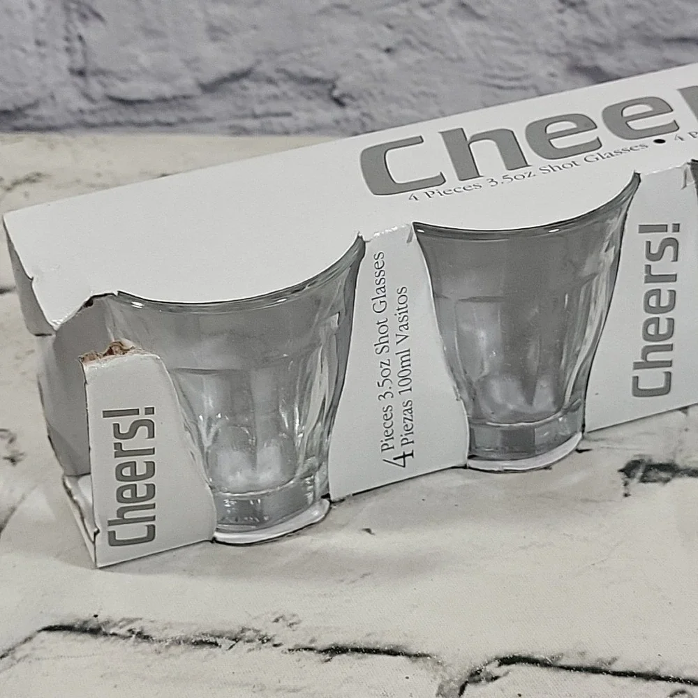 Cheers! 4pc Shot Glasses Set 3.5oz Clear‎ Glass Tapered Retro Barware